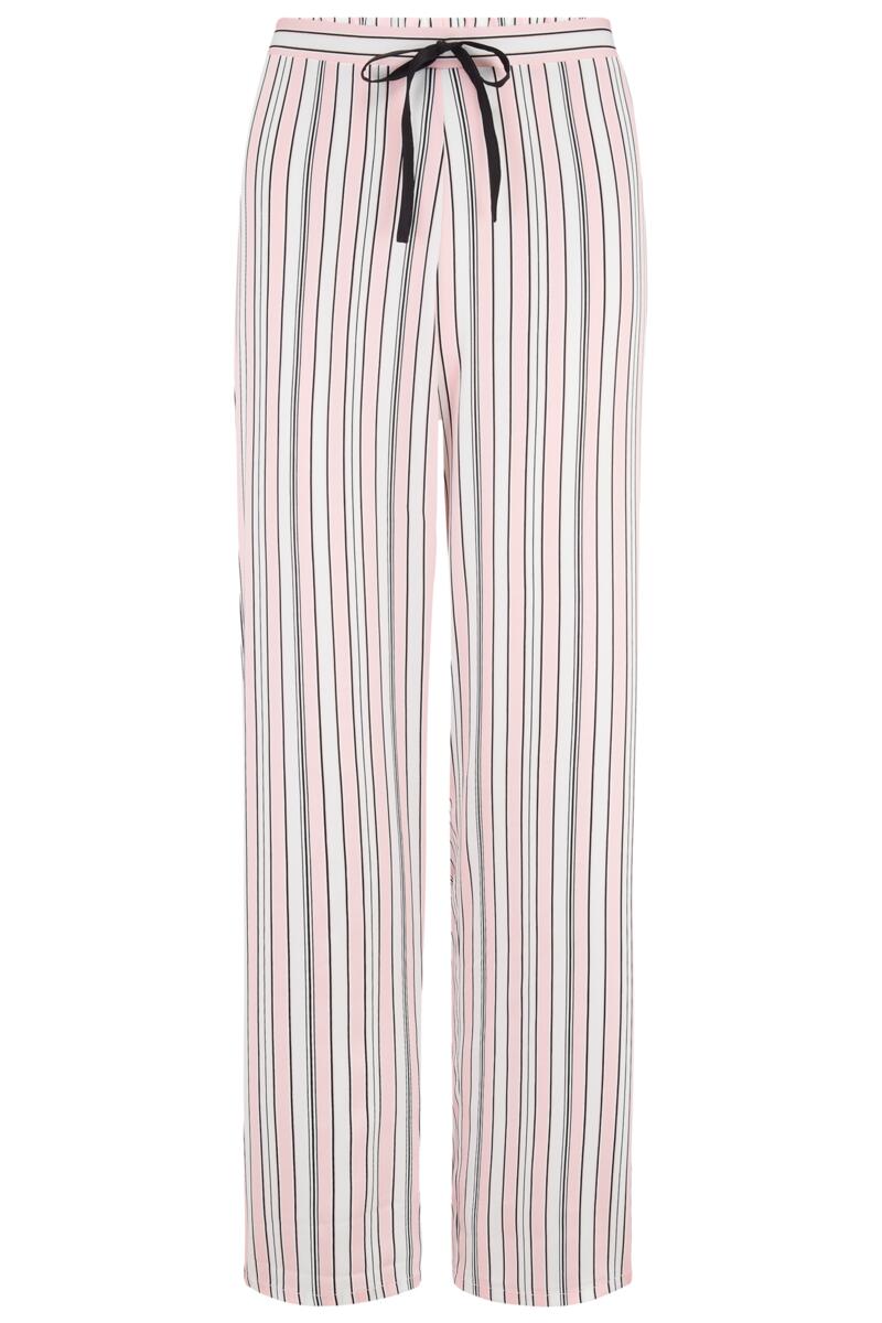 Satin Stripe Print Revere Collar Trouser PJ Set-Pink/Black/White