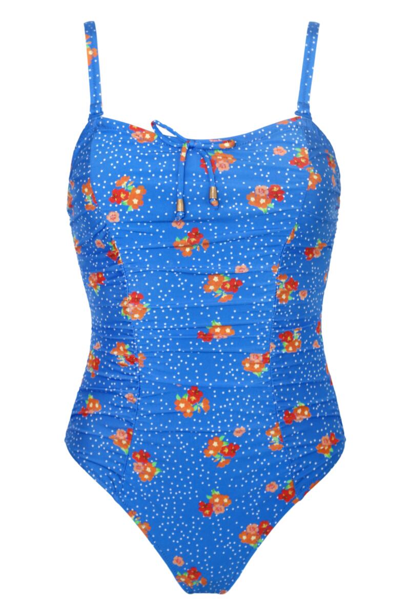 Santa Cruz Strapless Control Swimsuit-Blue Floral