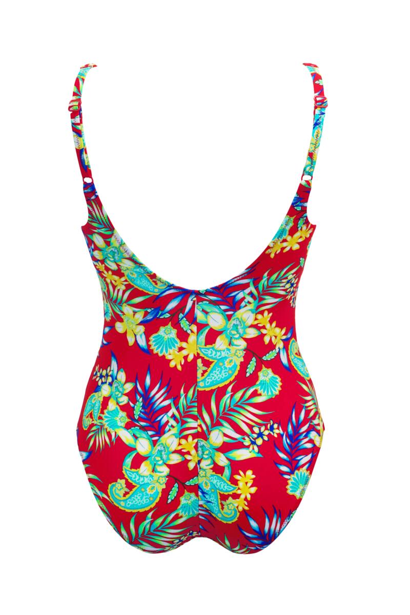 Heatwave Scoop Neck Tummy Control Swimsuit-Red Floral