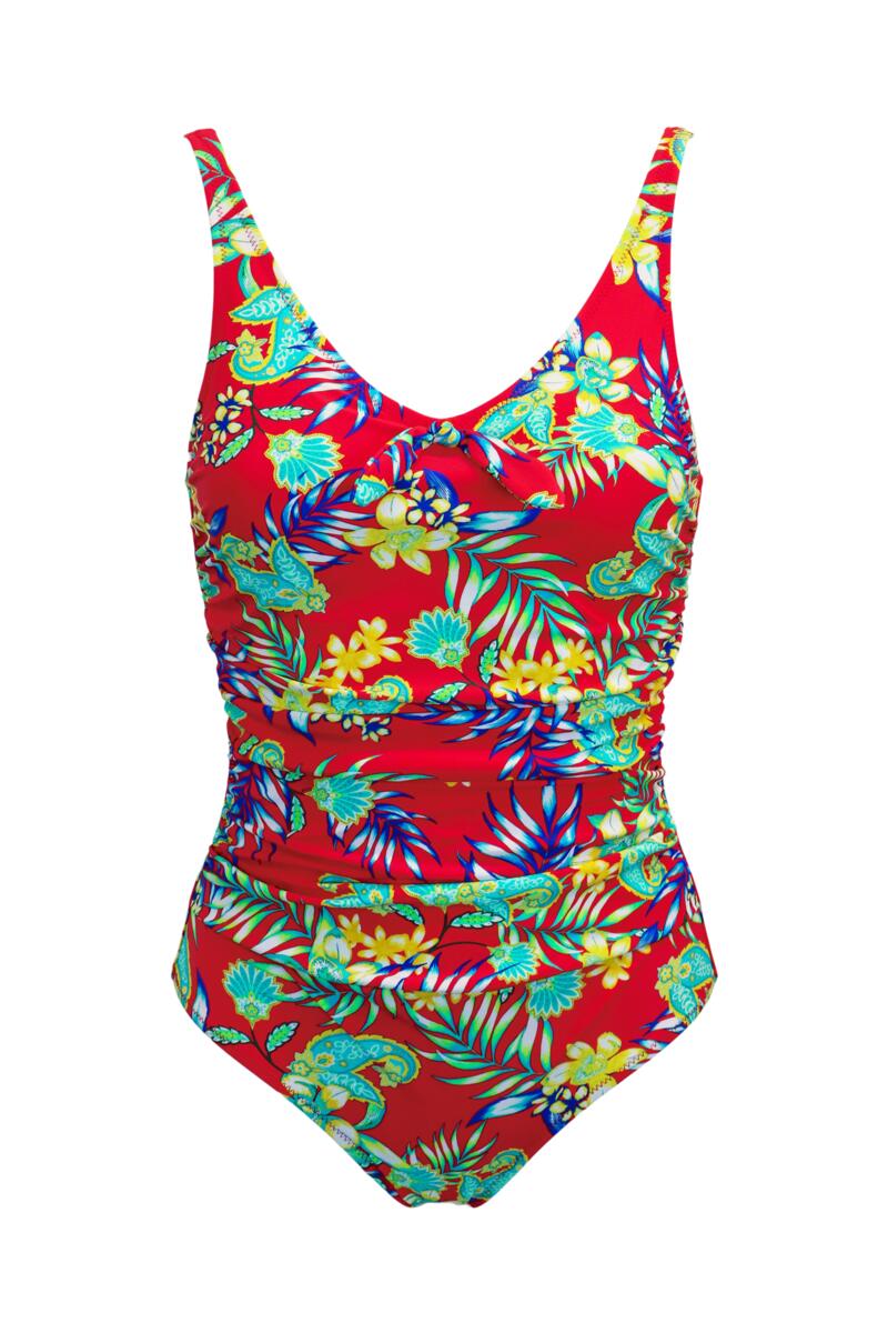 Heatwave Scoop Neck Tummy Control Swimsuit-Red Floral
