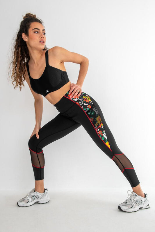 Energy Printed Mesh Panel Legging-Black Ditsy