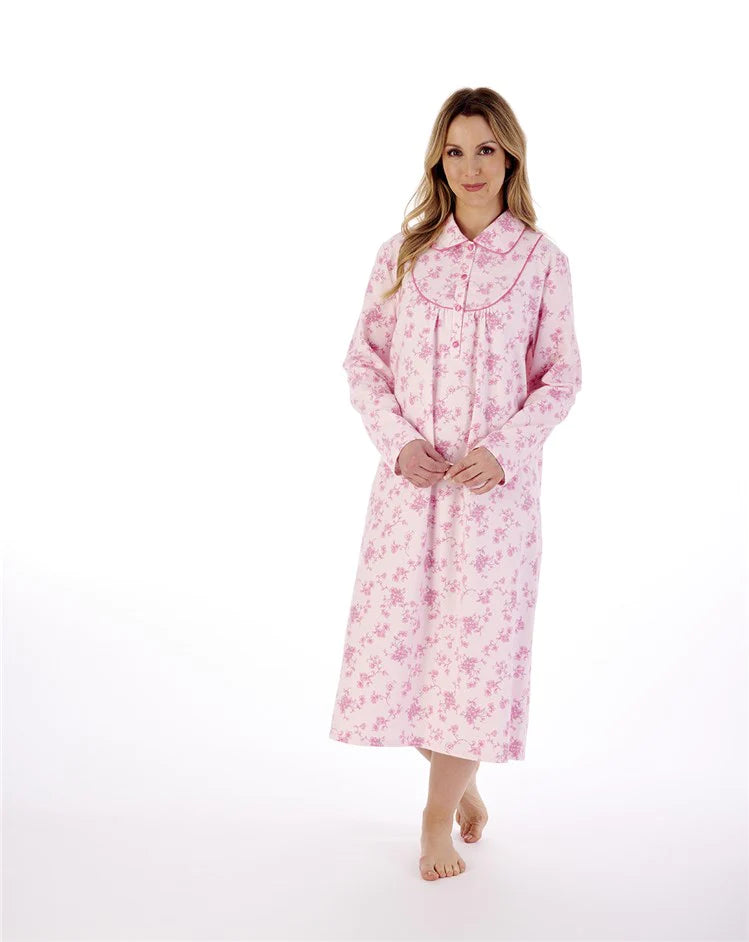Slenderella-Brushed Cotton Nightdress-45"-ND02211-Pink