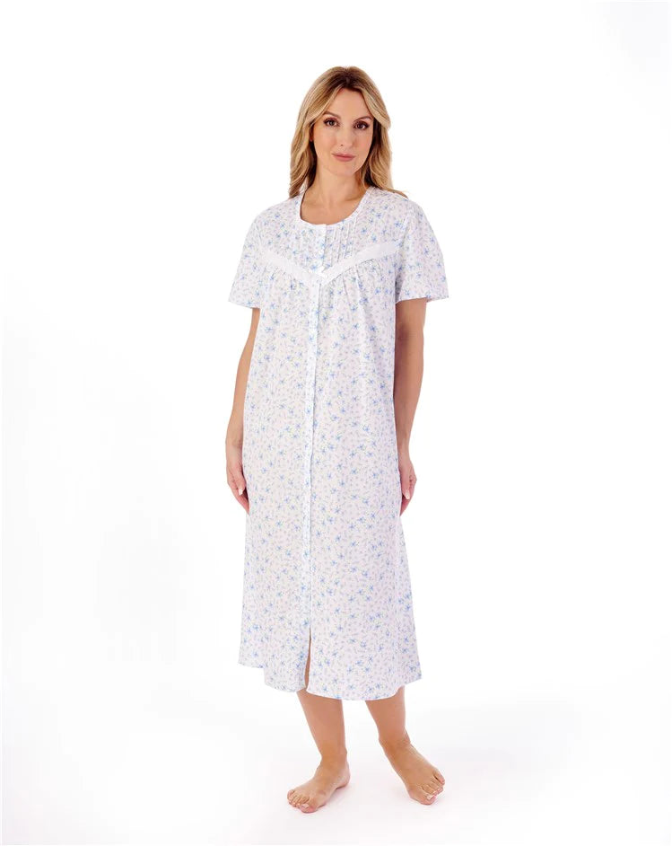 Slenderella-46'' Short Sleeve-Button Through-100% Cotton Nightdress-ND01208