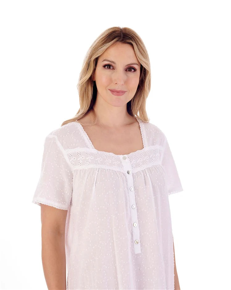 Slenderella-100% Woven Cotton 40''Nightdress-ND01232-White