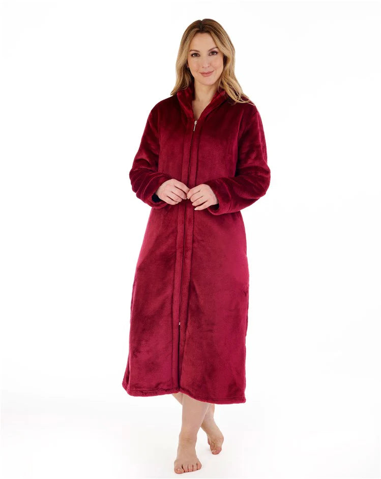 Slenderella-Zip Front Soft Fleece Robe-HC4340-Raspberry