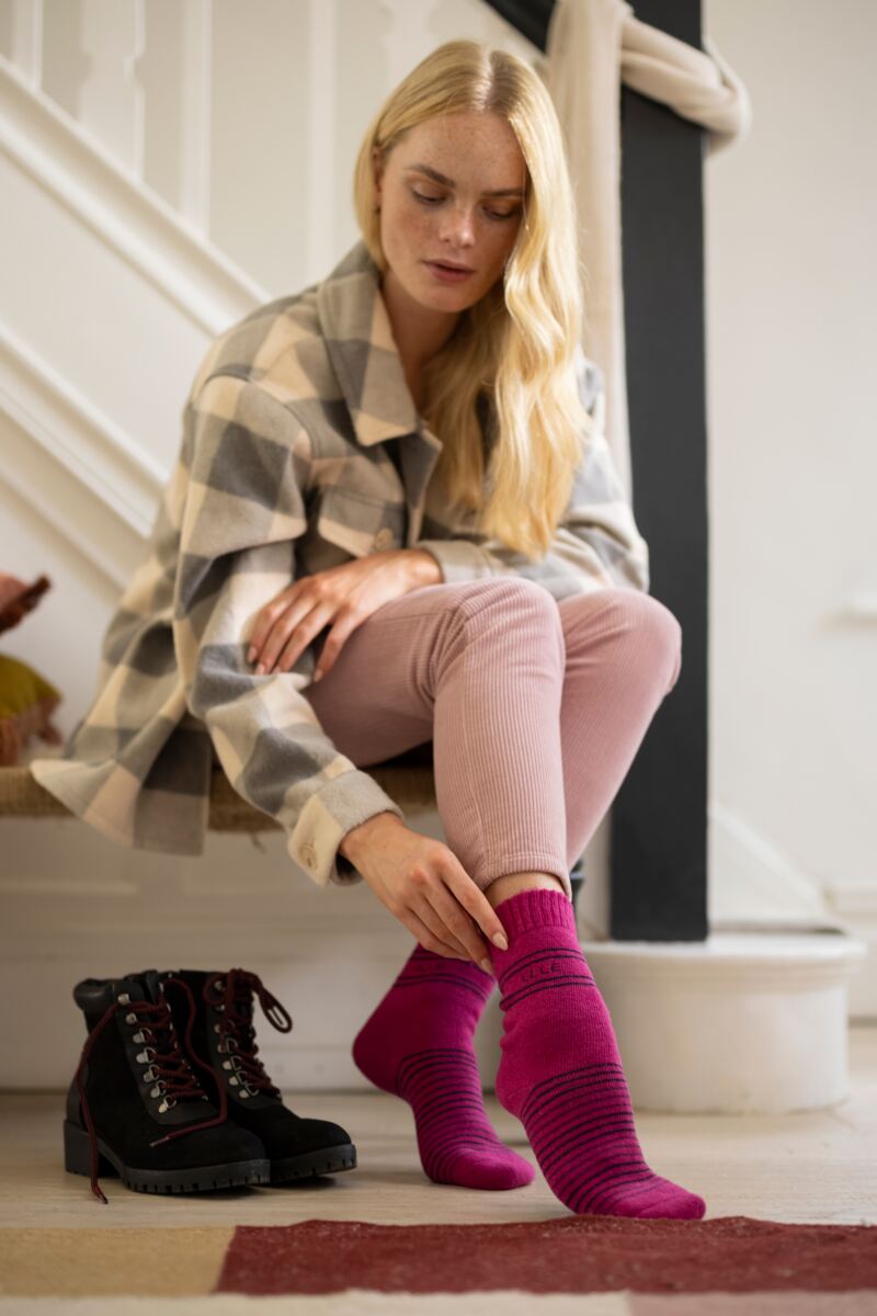 Elle-Ladies Wool Blend Boot Socks-2 Pair Pack-Merlot