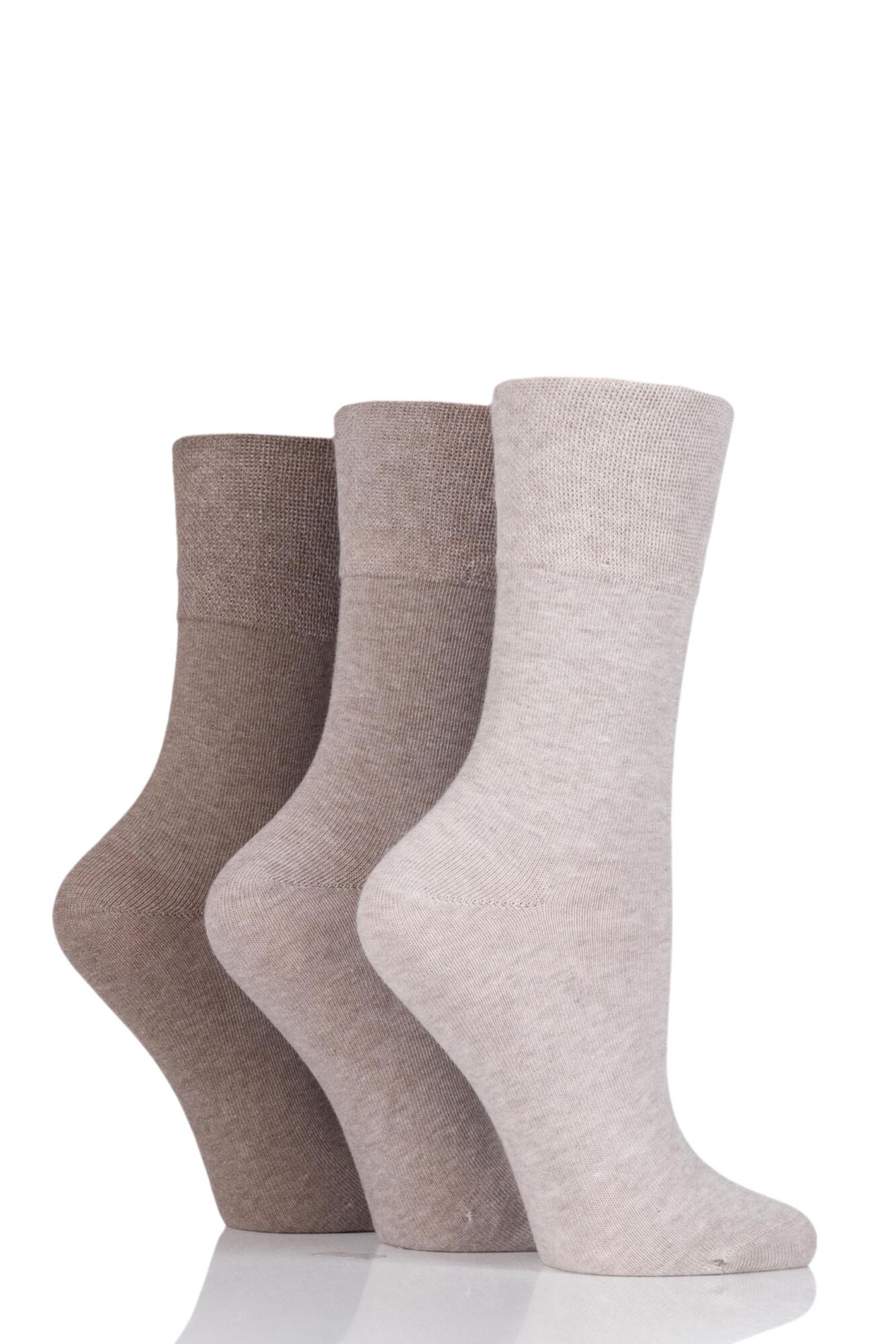 SockShop-Ladies Diabetic Socks-Gentle Grip-3 Pair Pack-77% Cotton-Natural