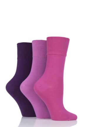 SockShop-Ladies Diabetic Socks-Gentle Grip-3 Pair Pack-77% Cotton-Pink/Purple