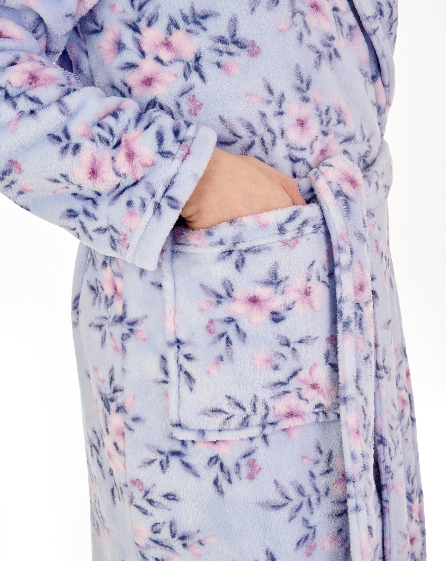 Slenderella-46'' Floral Flannel Fleece Wrap Housecoat-HC04313-Blue