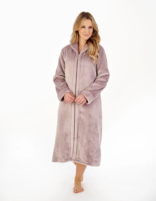Slenderella-Zip Front Soft Fleece Robe-HC4340-Mink