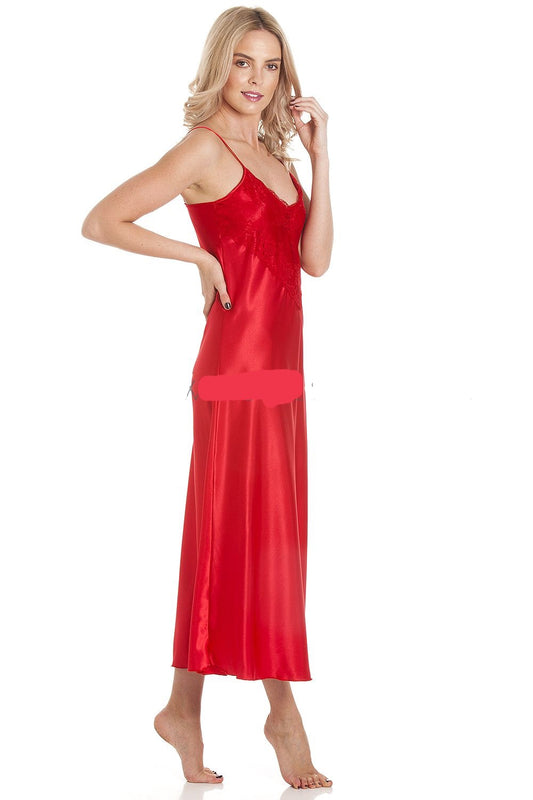 Ladies-Long Satin Nightdress-N50-Red