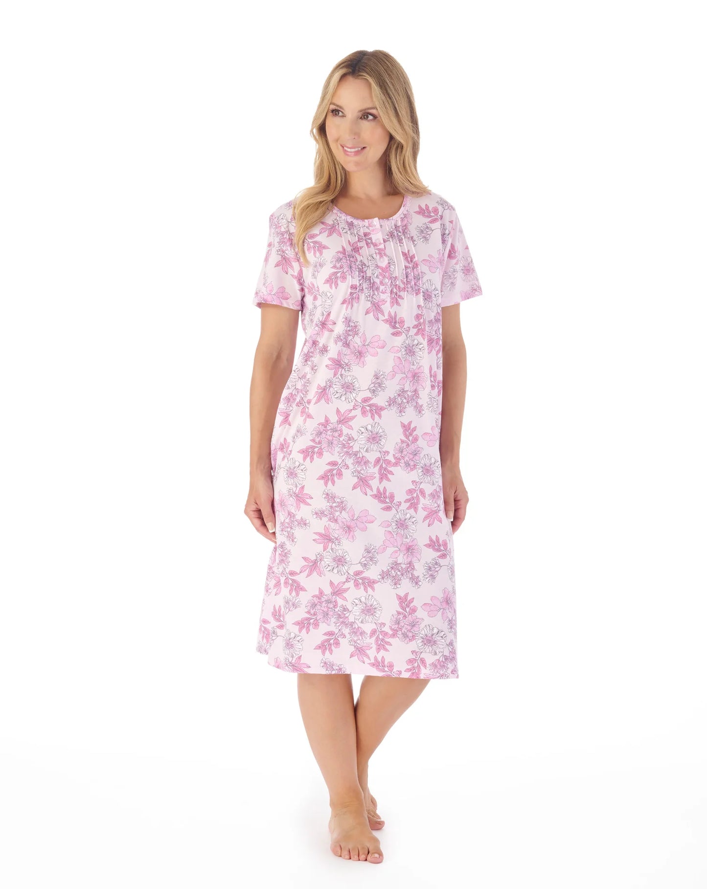Slenderella-42'' Floral Print Jersey Nightdress-ND03112-Pink