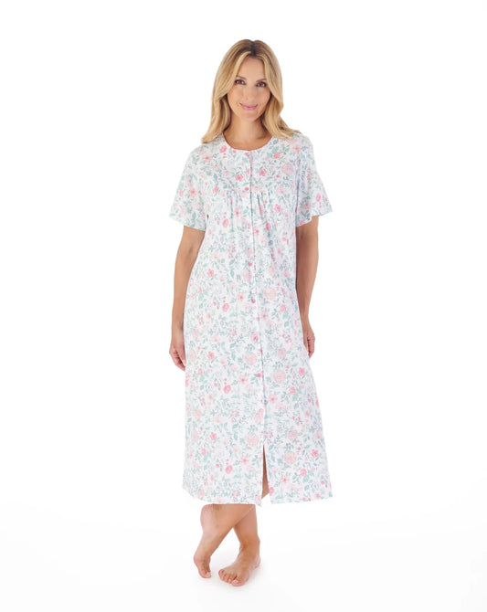 Slenderella-Short Sleeve 46'' Jersey Button Through Nightdress-ND03133-Pink
