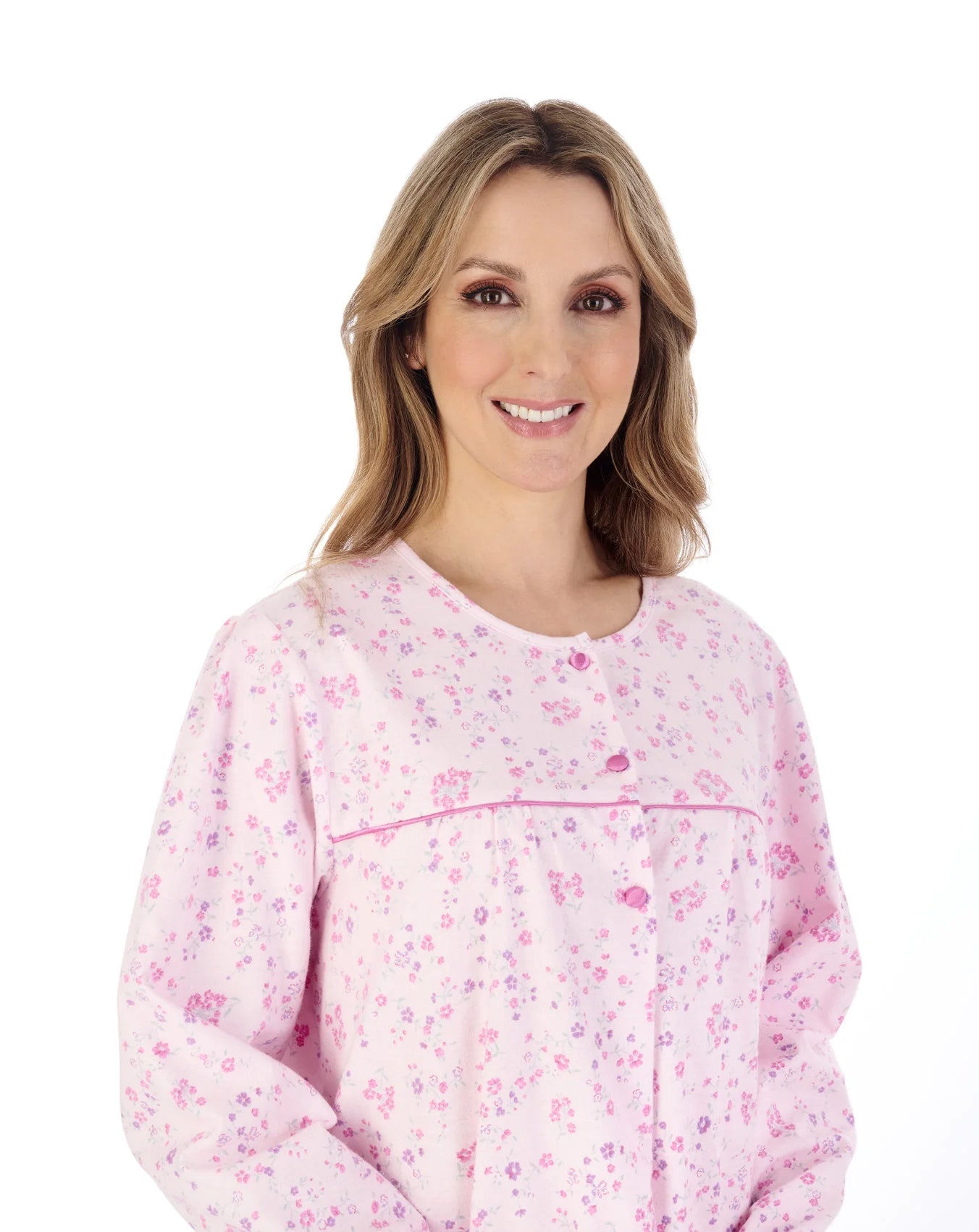 Slenderella 43 Brushed Cotton Nightdress ND04210 Pink Whites