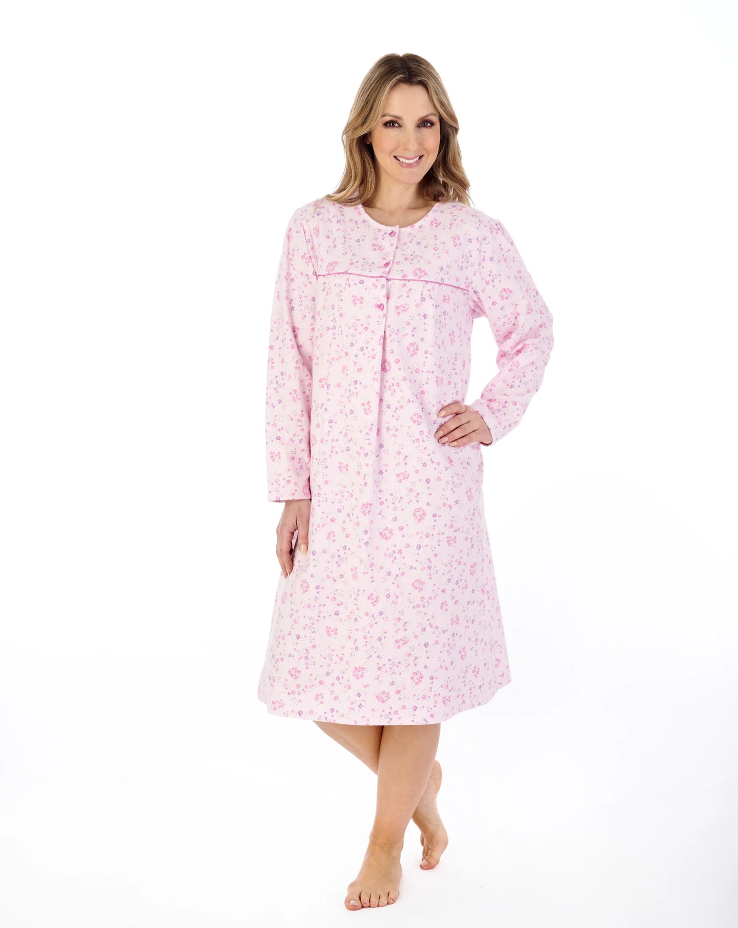 Slenderella-43'' Brushed Cotton Nightdress-ND04210-Pink