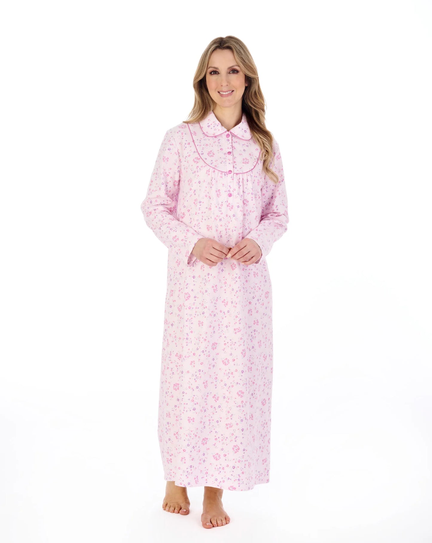 Slenderella-51'' Flannel Cotton Nightie-ND04212-Pink