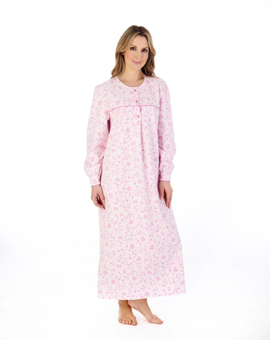 Slenderella-51'' Flannel Cotton Nightie-ND04214-Pink