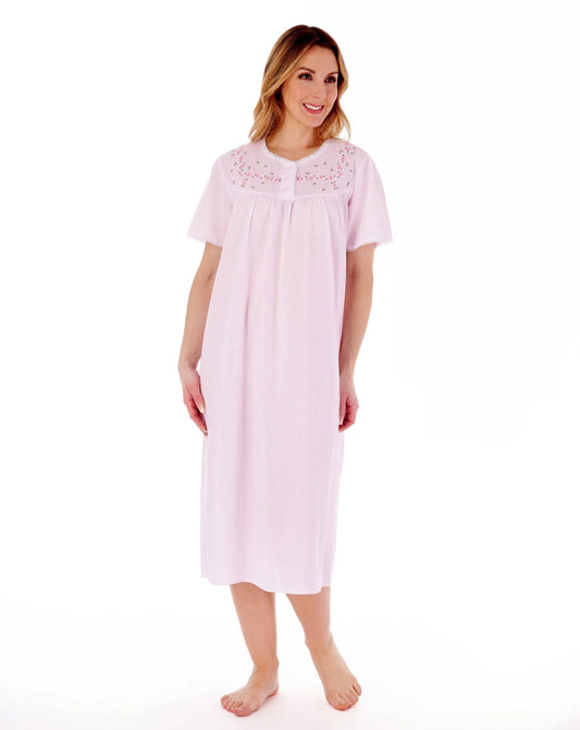 Slenderella-100% Woven Cotton 45''Nightdress-ND3270-Pink