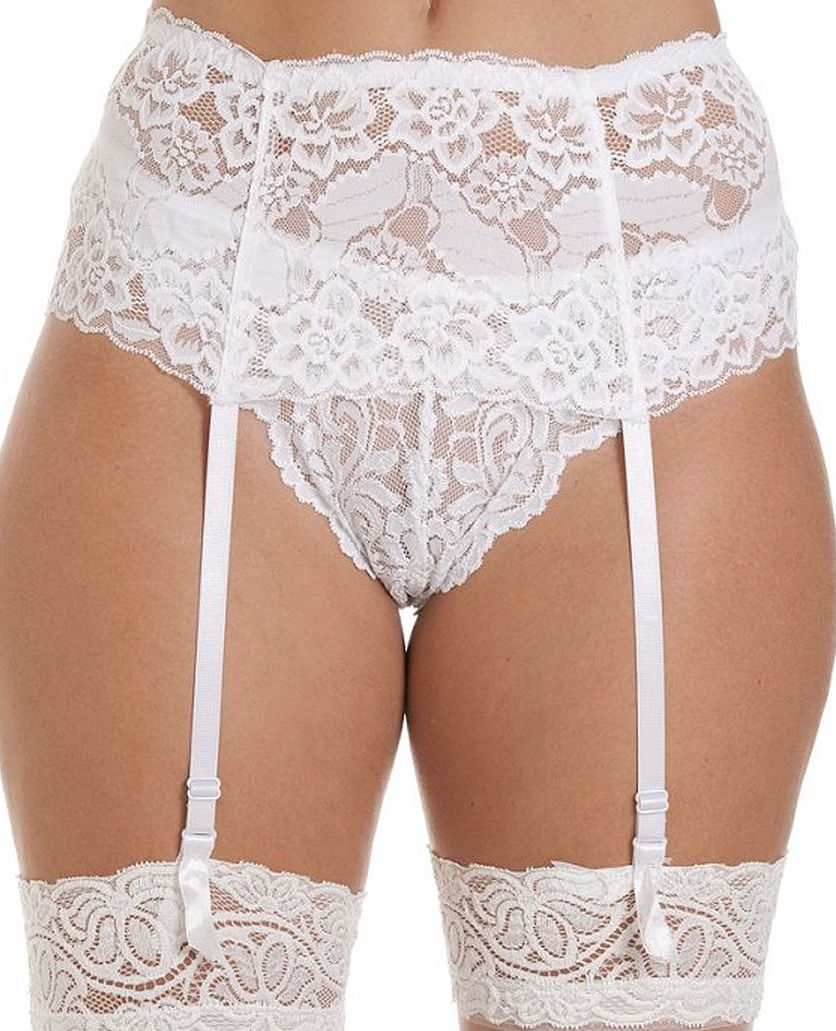 Suspender Belt-Wide Embroidered-Deep Lace-White