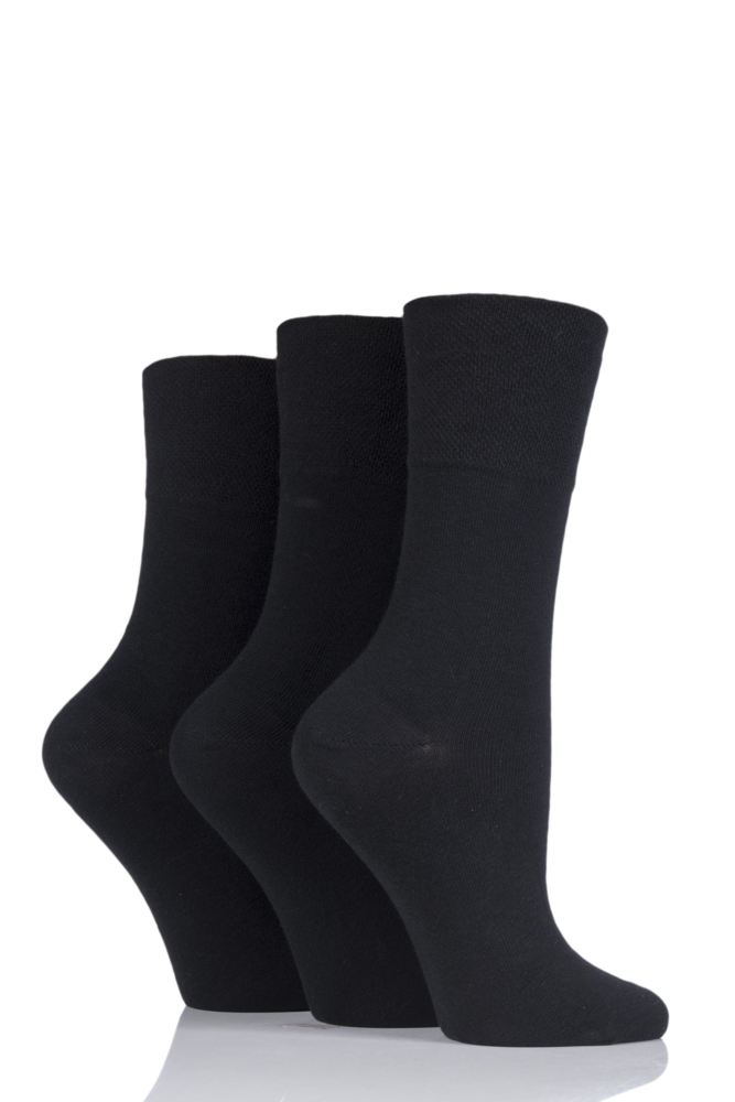 SockShop-Ladies Diabetic Socks-Gentle Grip-3 Pair Pack-77% Cotton-Black