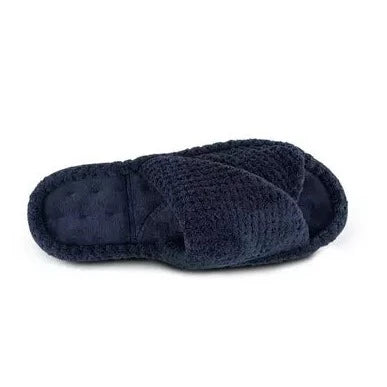 Totes-Isotoner-Popcorn Turnover Open Toe Slippers-95535-Navy