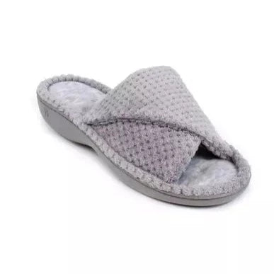 Totes-Isotoner-Popcorn Turnover Open Toe Slippers-95535-Pale Grey