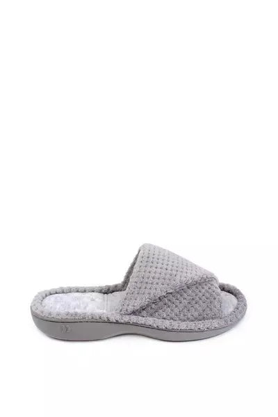 Totes-Isotoner-Popcorn Turnover Open Toe Slippers-95535-Pale Grey