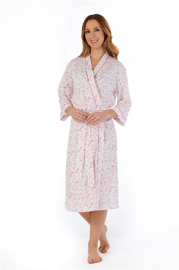 Slenderella-100% Cotton -3/4 Sleeve Kimono Wrap-HC55109-Pink