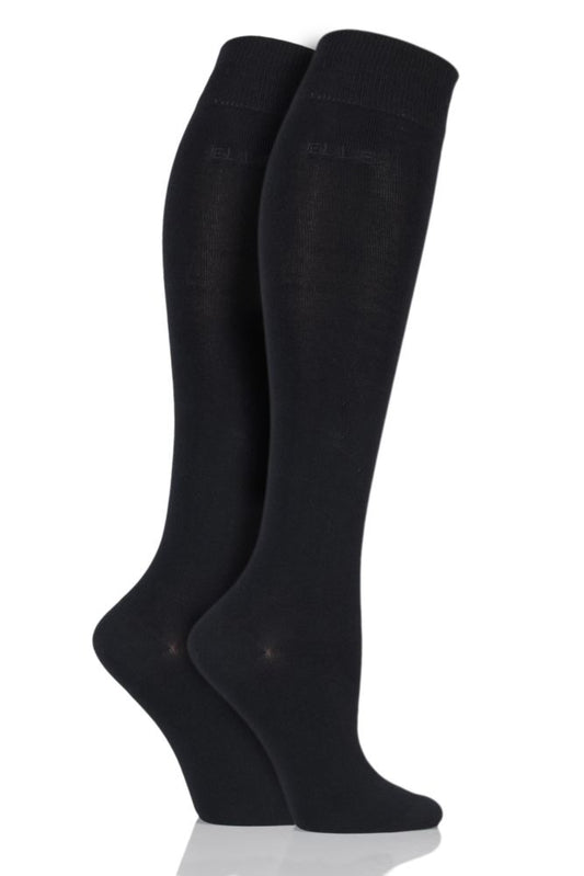 Elle-Ladies Bamboo Knee High Socks-2 Pair Pack-Black