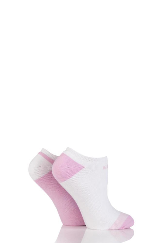 Elle-Ladies Cushioned Trainer Socks-2 Pair Pack-Pink/White