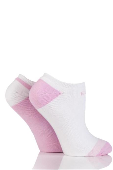 Elle-Ladies Cushioned Trainer Socks-2 Pair Pack-Pink/White