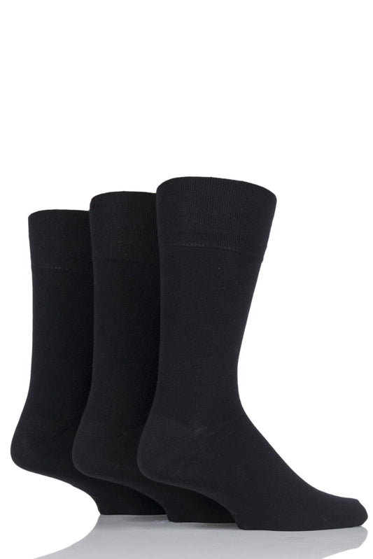 Sockshop-Mens Diabetic Socks-Gentle Grip-3 Pair Pack-Black