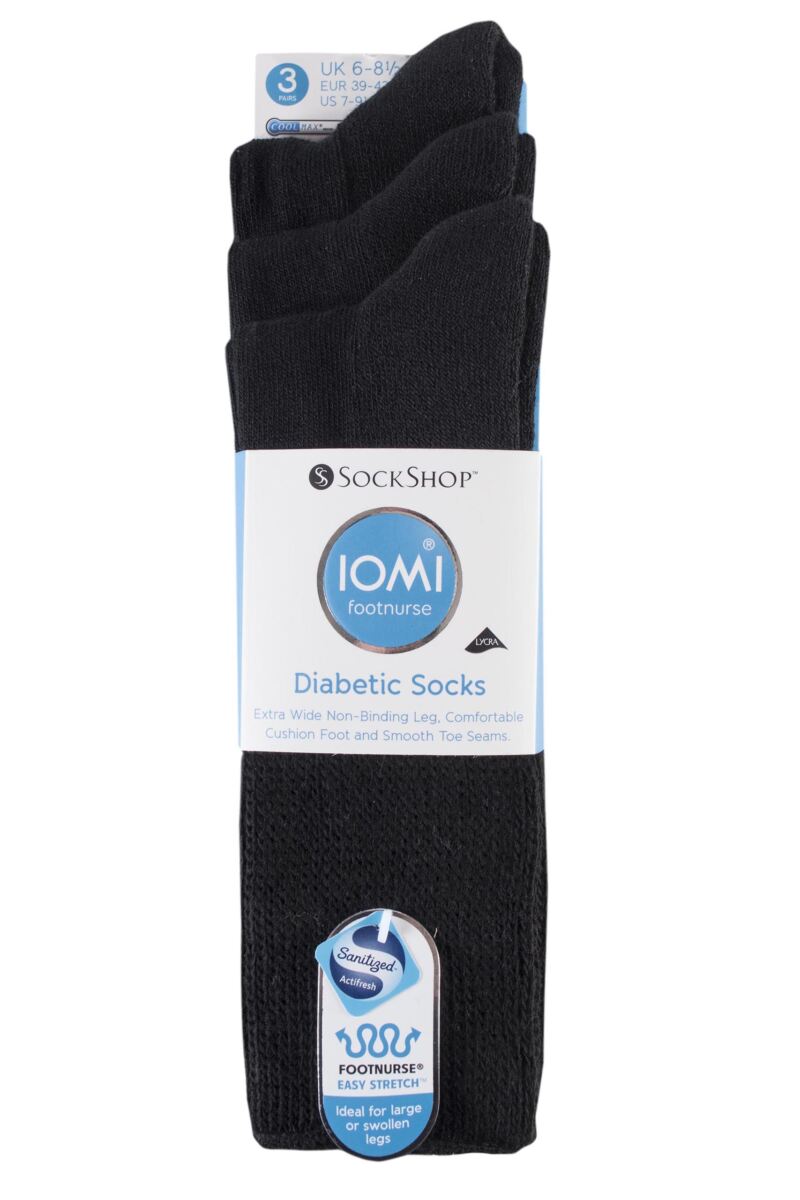 Sockshop-Mens Diabetic Socks-Gentle Grip-3 Pair Pack-Black