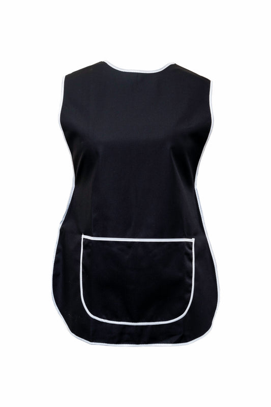 Tabard-Button Side-Over the Head-Plain-Large Front Pocket-Black