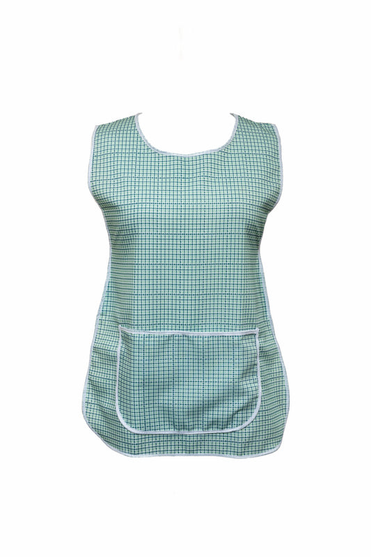Tabard-Button Side-Over the Head-Check-Large Front Pocket-Blue/Green