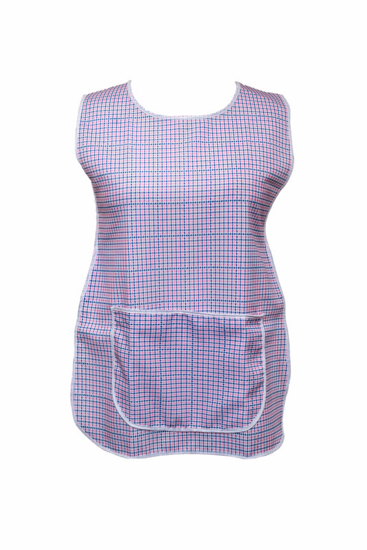 Tabard-Button Side-Over the Head-Check-Large Front Pocket-Blue/Pink