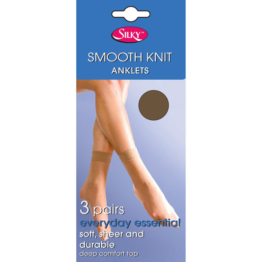 Silky-Ladies Smooth Knit Ankle Highs-3 Pair Pack