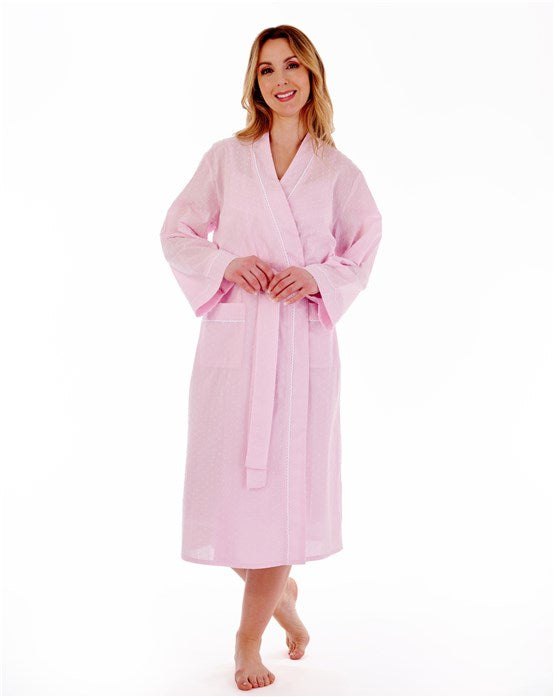 Slenderella-100% Cotton Dobby Dot Wrap/Robe HC77235-Pink