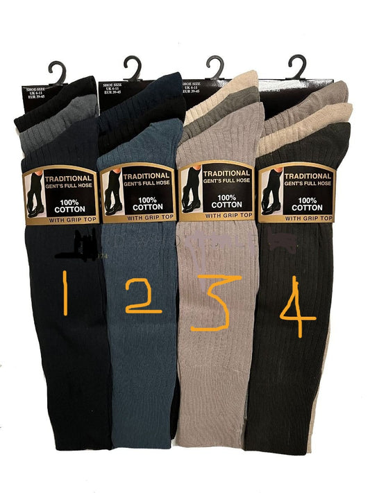 Traditional Mens Long Socks/Hose-100% Cotton-3 Pair Pack