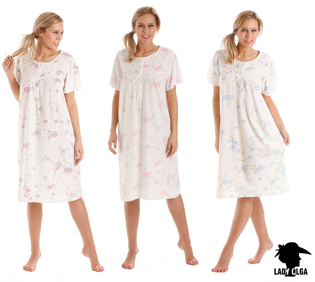 Ladies Short Sleeve-Jersey Cotton Nightdress-Lady Olga 0104