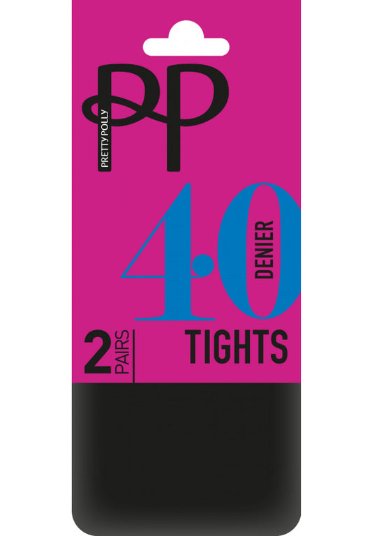 Pretty Polly-40 Denier Opaque Tights-2 Pair Pack