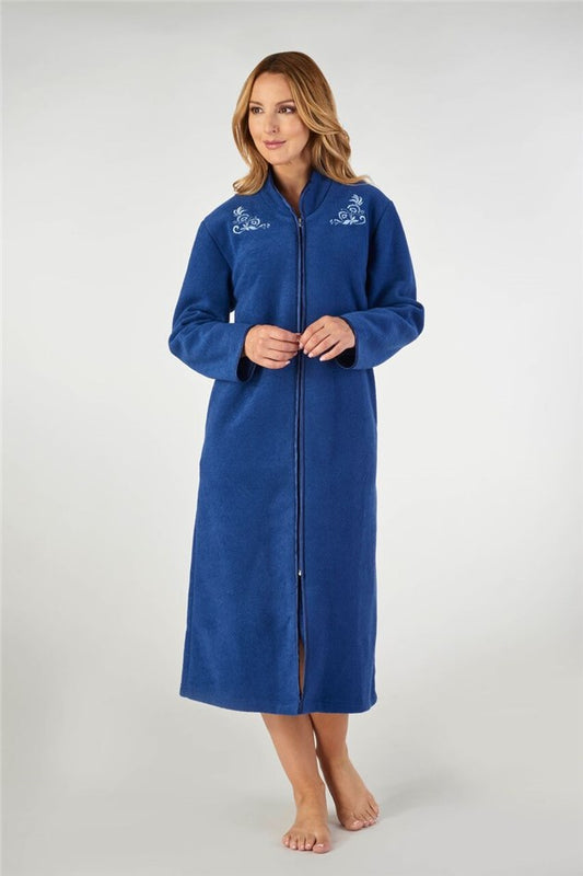 Slenderella-Housecoat-Embroidered Boucle Fleece-Zip Through-HC2327