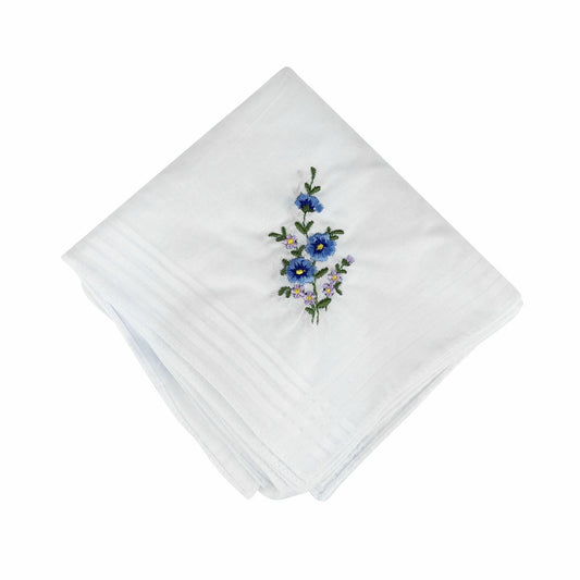 Ladies-100% Cotton Single Handkerchief-Spray Rose Embroidery Detail